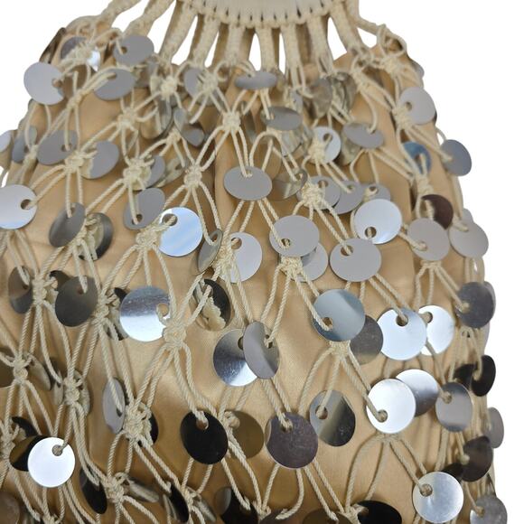 Cream & Gold Macrame & Wood Hoop Top Handle Tote/Purse - Picture 11 of 13